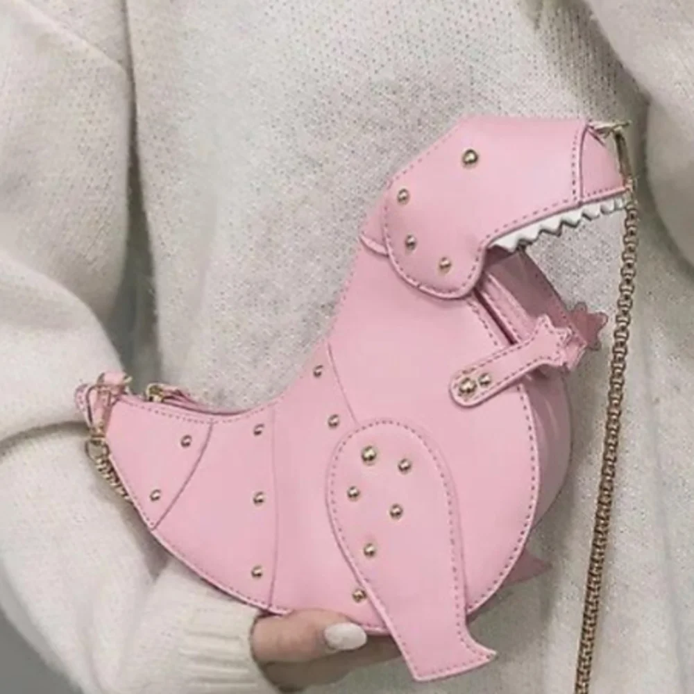 Dinosaur-Shaped Crossbody Purse Pink Novelty Bag Festival Party Trendy Dino - Picture 5 of 5